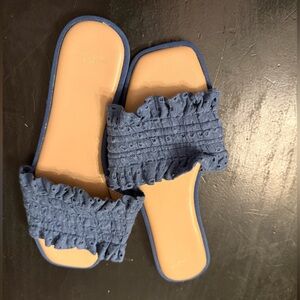 Blue Ruffled Draper James Slide Sandals